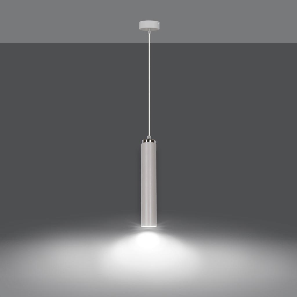 Elegancka wiszca lampa tuba biay/chrom 30W 955/1 LUNA 1