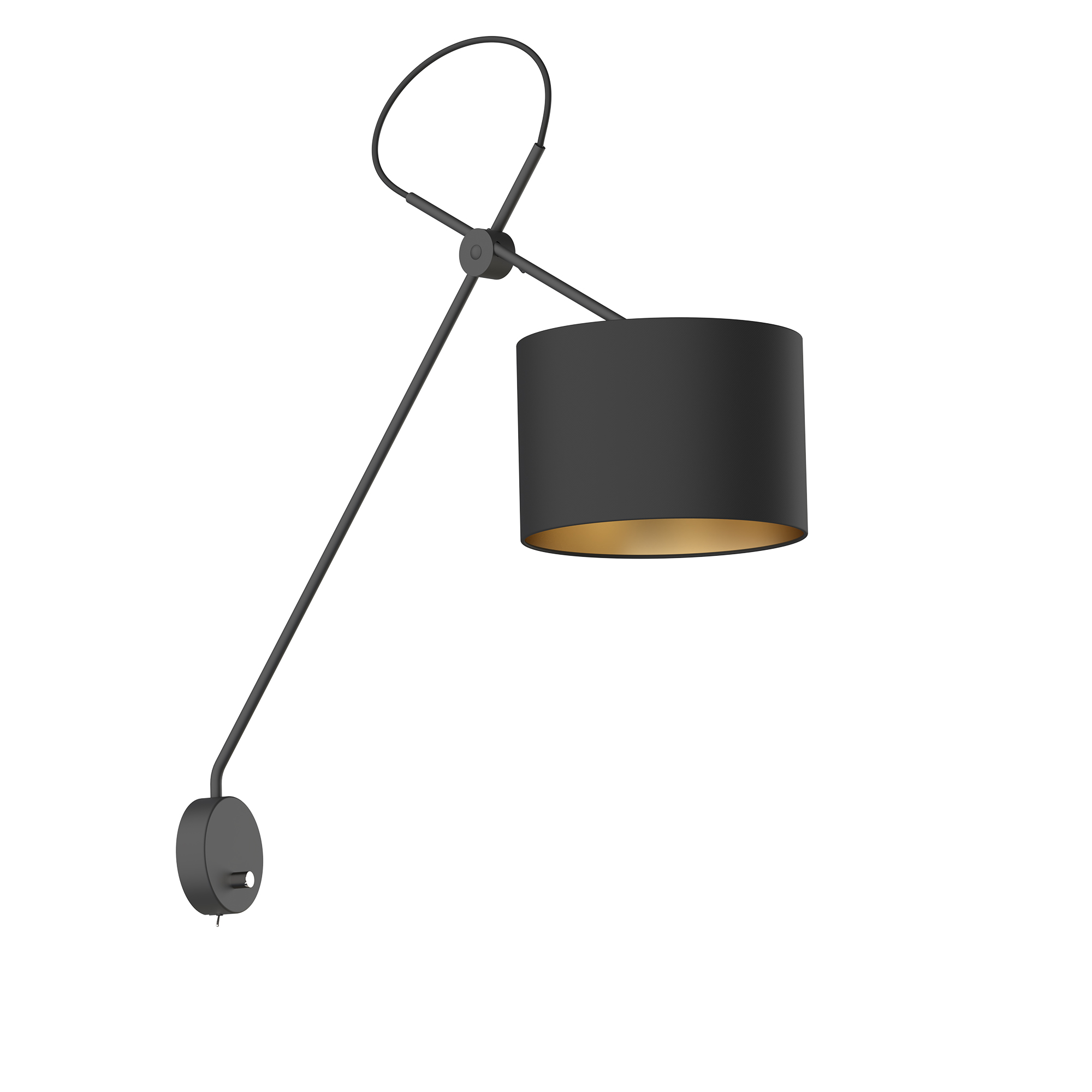 Lampa cienna stylowa czarno-zoty E27 kinkiet na ramieniu materia+stal VIPER I Nowodvorski 6513