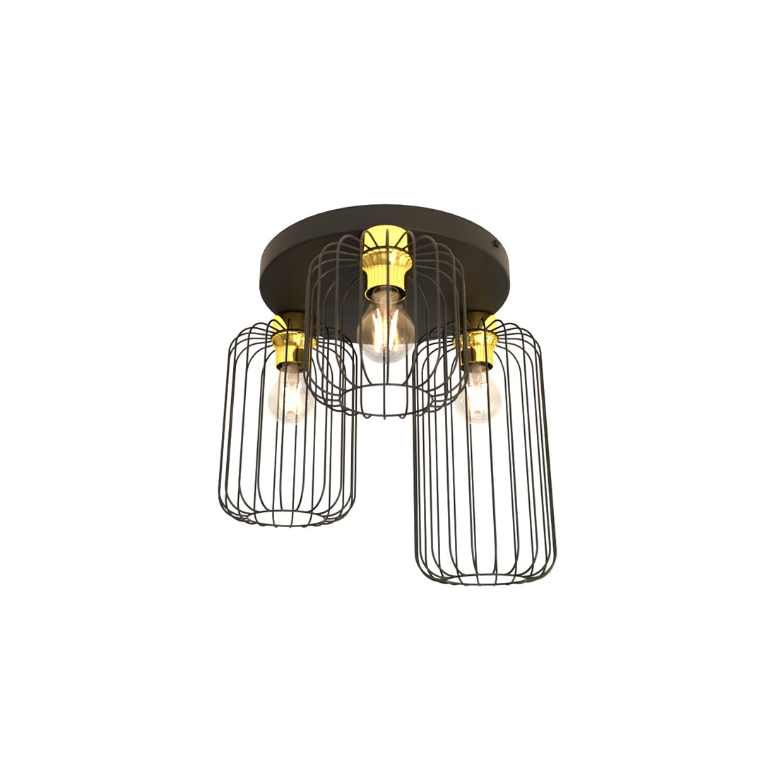 Lampa druciana sufitowa Barn 3xE27 czarna/zota EMIBIG 1366/3PREM