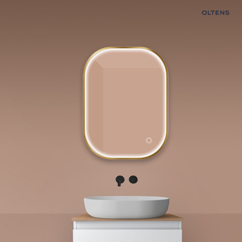 Oltens Nordlis lustro 60x80 cm prostokątne z oświetleniem z przodu z matą grzewczą złoto szczotkowane 64123810