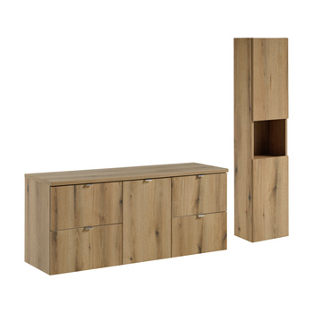 Zestaw mebli łazienkowych Nova Oak 140cm z blatem i szafką wysoką – set-noa b oak 140cm s hc