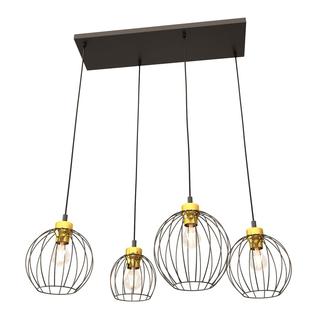 Lampa wisząca druciana Nando 4xE27 czarna/złota EMIBIG 1368/4