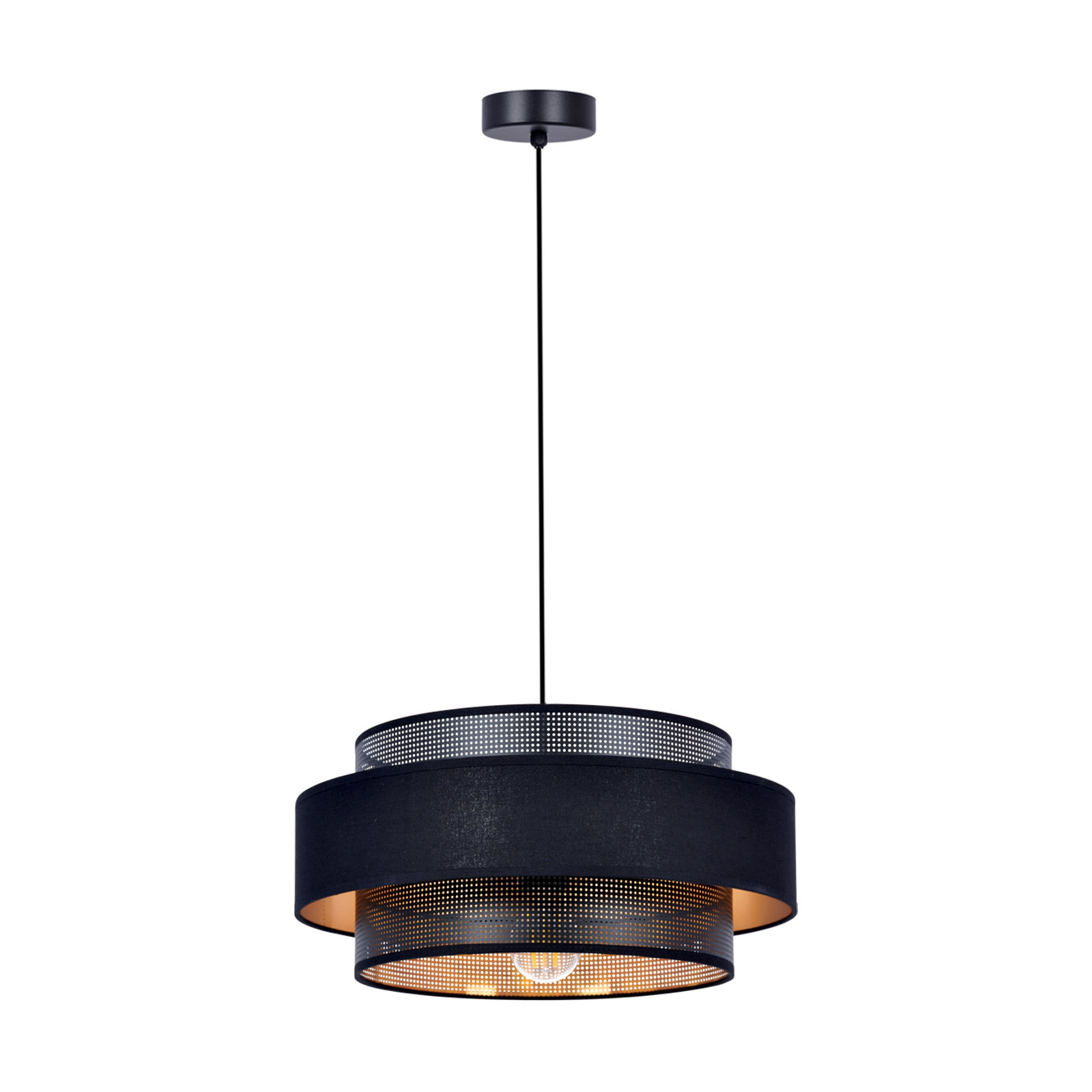 Czarno-złota lampa wisząca z gustownym abażurem K-5281 z serii AMOS