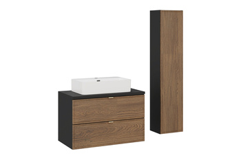 Zestaw mebli łazienkowych Talia Casella 80cm z blatem, umywalką nablatową Trust i szafką wysoką – set-tc b black 80cm un trust wh hc