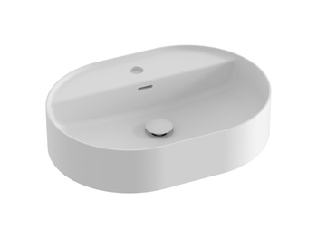 Owalna umywalka ceramiczna nablatowa Ravak Ceramic O Slim 55 cm z półką biały mat XJX0E155001