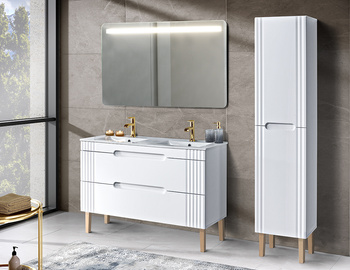 Zestaw mebli łazienkowych Fiji White 120cm z umywalką meblową, szafką wysoką i lustrem – SET-FW LAVA 120CM 1