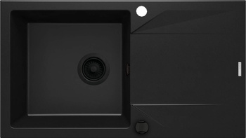 Stylowy granitowy zlew do kuchni 59x49cm czarny z ociekaczem EVORA ZQJ_N113