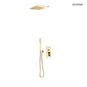 Zestaw Oltens Gota bateria podtynkowa z deszczownicą 30 cm Vindel (S) i kompletem prysznicowym Sog złoty połysk 36604800