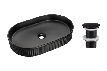 Ceramiczna umywalka nablatowa 56cm SET-BEYOND 3 BLACK T201MBG-3 Comad z korkiem click‑clack