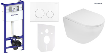 Zestaw Oltens Triberg Hamnes Lule 7w1 stelaż podtynkowy miska z deską 42014000 i przycisk spłukujący biały 58301000