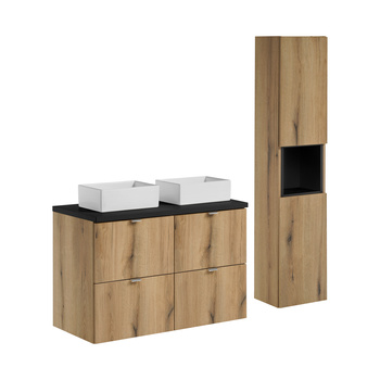 Zestaw mebli łazienkowych Nova Oak 100cm z blatem, umywalką nablatową Gaja i szafką wysoką – set-noa b black 100cm s un gaja sw hc