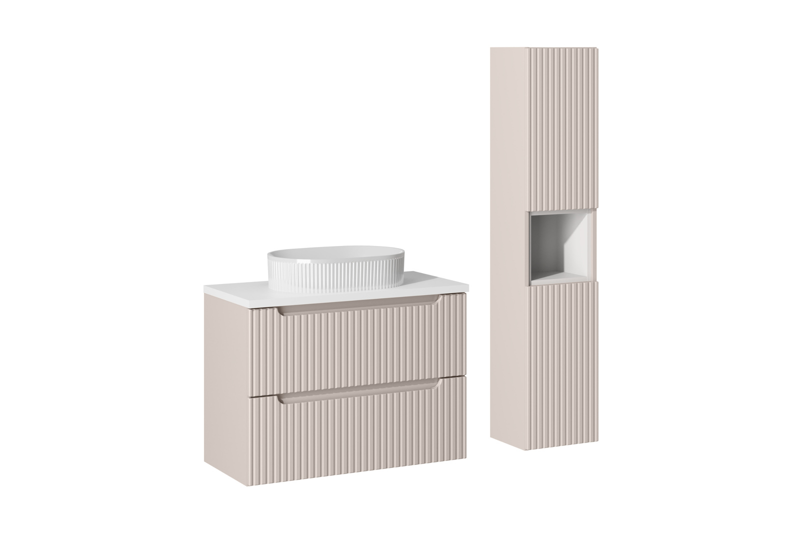 Zestaw meblowy 80cm z blatem, umywalką nablatową Beyond i szafką wysoką set-noc b white 80cm s un beyond 5 wh hc