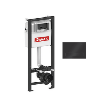 Stelaż podtynkowy Ravak WC Smart Basic + przycisk spłukujący M08 prostokątny czarny mat  | GPX2240081