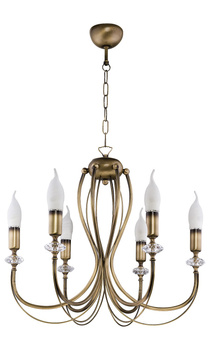 MELODY duży klasyczny żyrandol mosiężny 6-ramienny patynowany 1612