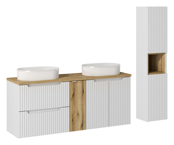 Zestaw mebli łazienkowych Nova White 140cm z umywalkami nablatowymi i szafką wysoką – SET-NOW B OAK 140CM D UN BEYOND 5 WH HC
