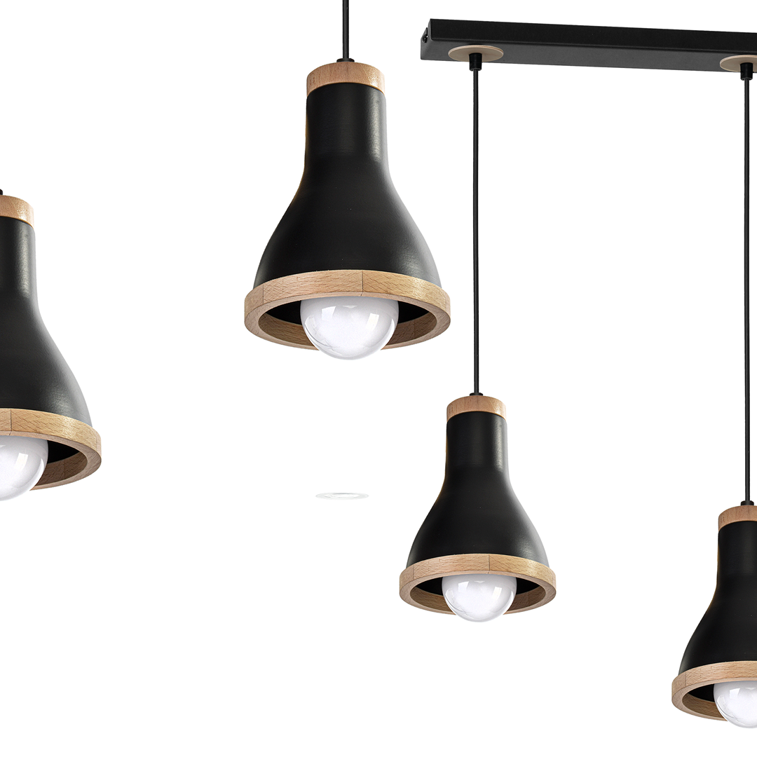 Lampa wiszca HOLLY BLACK / WOOD 3xE27 60W