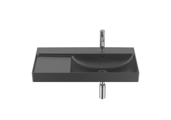 ONA Umywalka ścienna 80x46 cm PRAWA Fineceramic® CZARNY MAT