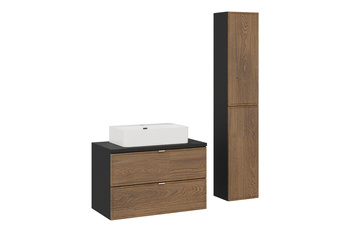 Zestaw mebli łazienkowych Talia Casella 80cm z blatem, umywalką nablatową Trust i półsłupkami – set-tc b black 80cm un trust wh 2sp