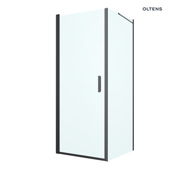 Oltens Rinnan kabina prysznicowa 80x90 cm prostokątna drzwi ze ścianką czarny mat/szkło przezroczyste 20212300