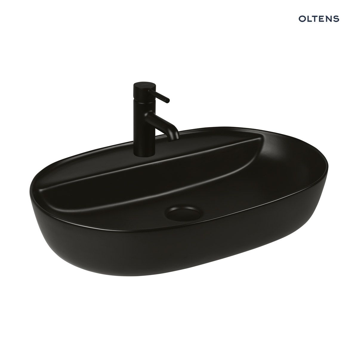 Oltens Hamnes Thin umywalka 62x42 cm nablatowa owalna czarny mat 41314300