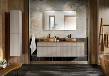 Zestaw mebli łazienkowych Iconic Cashmere 160cm z blatem, 2 umywalkami nablatowymi Wiki, szafką wysoką i lustrem – SET - ICC B 160 CM WIKI-MC 5