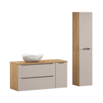 Zestaw mebli łazienkowych Ocean Beige 120cm z blatem, umywalką nablatową Cloud i szafką wysoka – set-ocb b 120cm s un cloud hc2d