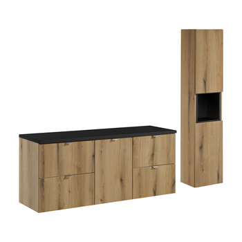 Zestaw mebli łazienkowych Nova Oak 140cm z blatem i szafką wysoką – set-noa b black 140cm s hc