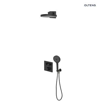 Oltens Onega (S) zestaw bateria wannowo-prysznicowa podtynkowa z deszczownicą Regna i słuchawką 3 funkcyjną Luva EasyClick czarny mat 36061300