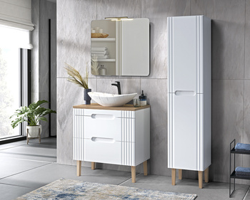 Zestaw mebli łazienkowych Fiji White 80cm z umywalką nablatową, szafką wysoką i lustrem 80cm – SET-FW B 80CM UN.LENA-MW17 1