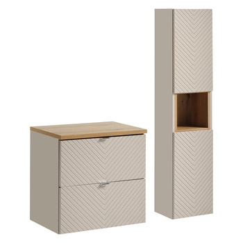 Zestaw mebli łazienkowych Viva Cashmere 60cm z blatem i Szafką wysoką – SET-VIC B OAK 60CM S HC