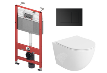 Zestaw WC podtynkowy TECE TECEbase 1120 mm z przyciskiem TECEnow czarny mat i miską wiszącą Sinto 3.0-9400407