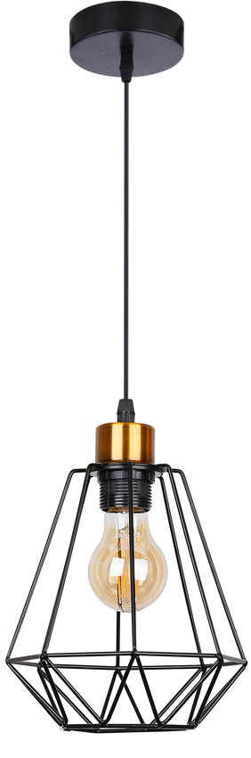 Primo lampa wiszca czarny/zoty druciana loftowa 1xE27