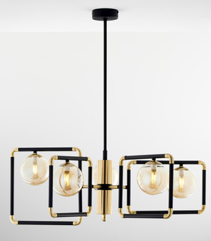 IBRA nowoczesny żyrandol 5-punktowy mosiądzowany klosz bursztynowy 1984