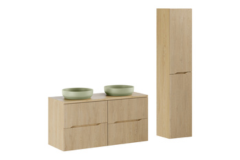 Zestaw meblowy 120cm z blatem, 2 umywalkami nablatowymi River i szafką wysoką SET-NC B CREMONA 120CM UN RIVER 1 OG HC