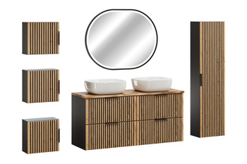 Zestaw meblowy 120cm z blatem, umywalką nablatową Smile, szafką wysoką i lustrem LED SET-XIL B NAT WOTAN 120CM UN SMILE HC