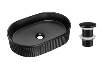 Ceramiczna umywalka nablatowa 48cm SET-BEYOND 5 BLACK T201MBG-3 Comad z korkiem click‑clack