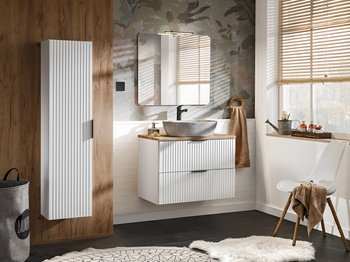 Zestaw mebli łazienkowych Adel White 80cm z blatem, umywalką nablatową Anna, szafką wysoką i lustrem – SET -ADW B 80 CM ANNA 2