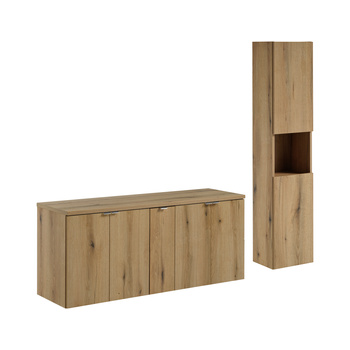 Zestaw mebli łazienkowych Nova Oak 140cm z blatem i szafką wysoką – set-noa b oak 140cm d hc