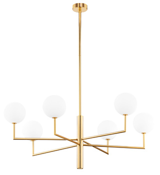 FEME nowoczesny żyrandol mosiądzowany 6-punktowy biały klosz 1930