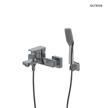 Zestaw Oltens Hadsel bateria wannowo-prysznicowa ścienna z kompletem natryskowym Tinde Hald grafit 36056400