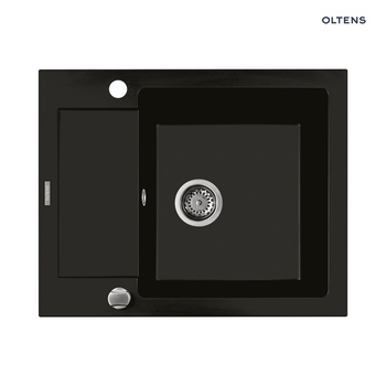 Oltens Gravan zlewozmywak granitowy 1-komorowy z krótkim ociekaczem 62x50 cm czarny mat 72102300