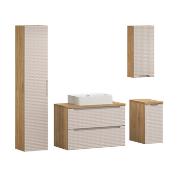 Zestaw mebli łazienkowych Luxor Beige 90cm z blatem, umywalką nablatową Trust i szafką wysoką – set-lxb b 90cm s un trust wh hc1d