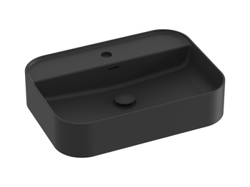 Prostokątna umywalka ceramiczna nablatowa z półką Ravak Ceramic R Slim Shelf 55 cm czarny mat XJX0D155004