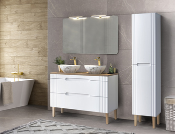 Zestaw mebli łazienkowych Fiji White 120cm z umywalkami nablatowymi, szafką wysoką i lustrem 120cm – SET-FW B 120CM UN.PATI-MW3 2