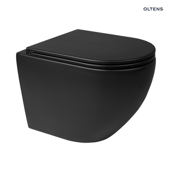 Zestaw Oltens Hamnes miska WC wisząca PureRim z powłoką SmartClean z deską wolnoopadającą Ovan Slim czarny mat 42514300