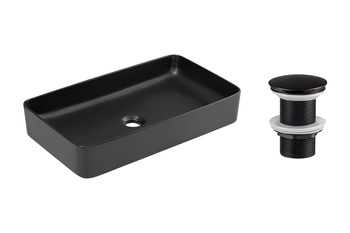 Ceramiczna umywalka nablatowa 60cm SET-SLIM 60 BLACK DP T201MBG-3 Comad z korkiem click‑clack
