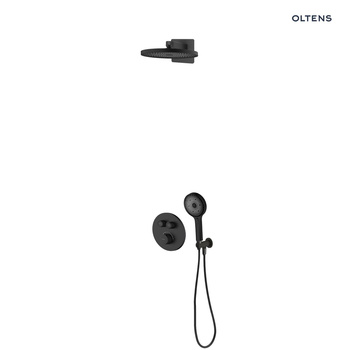 Oltens Onega zestaw bateria wannowo-prysznicowa podtynkowa z deszczownicą Vann i słuchawką 3 funkcyjną Havis EasyClick czarny mat 36068300