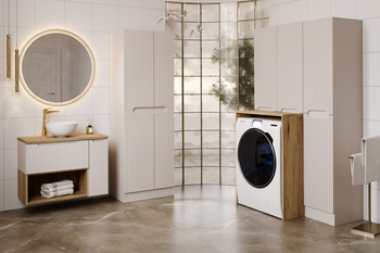 Zestaw meblowy do pralni z obudową na pralkę i szafkami wysokimi set-noc hc hclb wmc