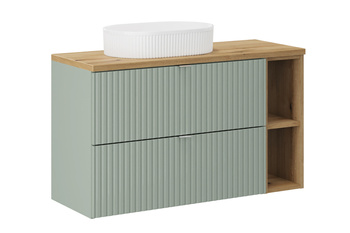 Zestaw mebli łazienkowych Line Reed Green 100cm z blatem i umywalką nablatową Beyond – SET-LRG B OAK 100CM UN BEYOND WH LR