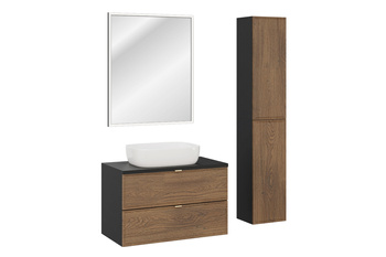 Zestaw mebli łazienkowych Talia Casella 80cm z blatem, umywalką nablatową Smile, półsłupkami i lustrem LED – set-tc b black 80cm un smile 2sp